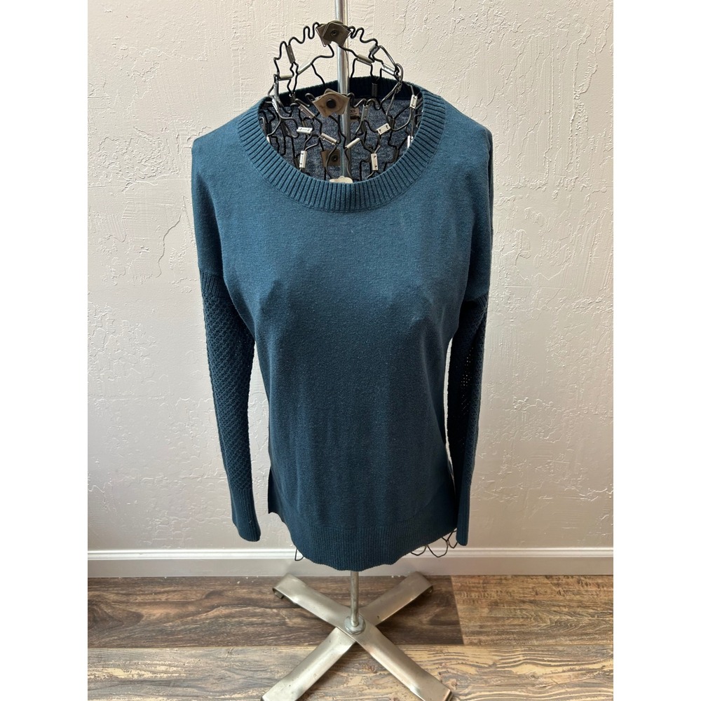 Toad&Co Womens XS Teal Blue Crew‎ Neck Textured Sleeve Pullover Sweater